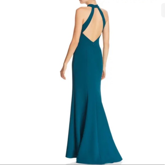 Aqua fluted crepe gown - halter low back sleeveless gown from Bloomingdale’s - Picture 3 of 14